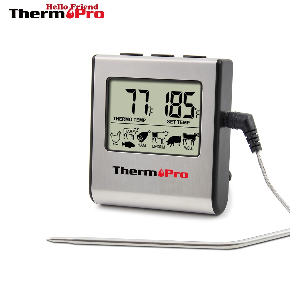 LCD Digital Cooking Kitchen Meat Thermometer for Grill Oven Smoker Clock Timer