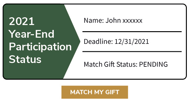 2021 Year-End Participation Status. Deadline 12/31/2021. Match Gift Status: Pending.