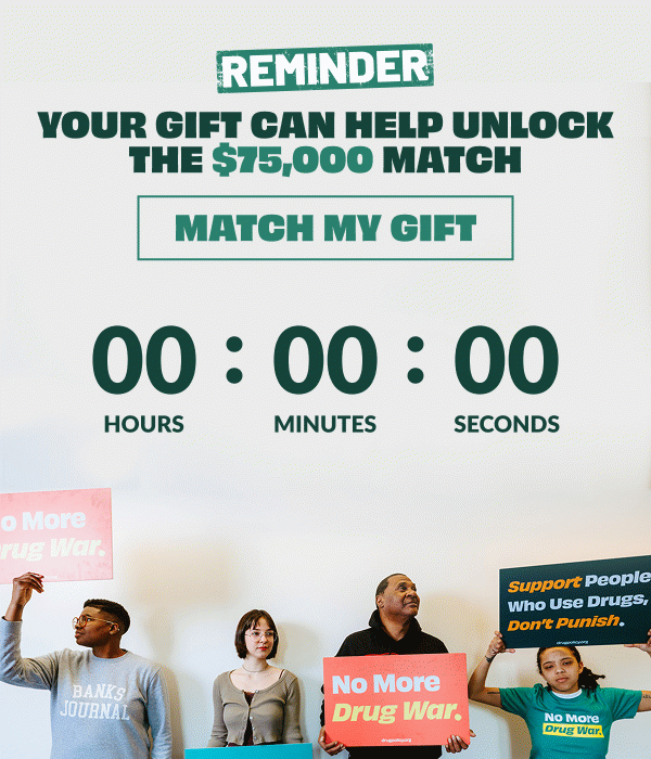 Reminder: Your gift can help unlock the $75,000 match. A clock counting down until midnight.