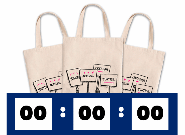 Tote Bag. Countdown clock to midnight tonight.