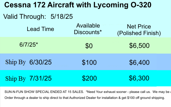C172 Exhaust Lead time