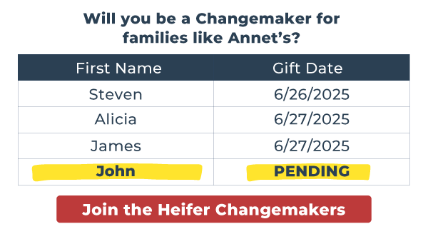 Will you be a Changemaker for families like Annet’s? Join the Heifer Changemakers today!