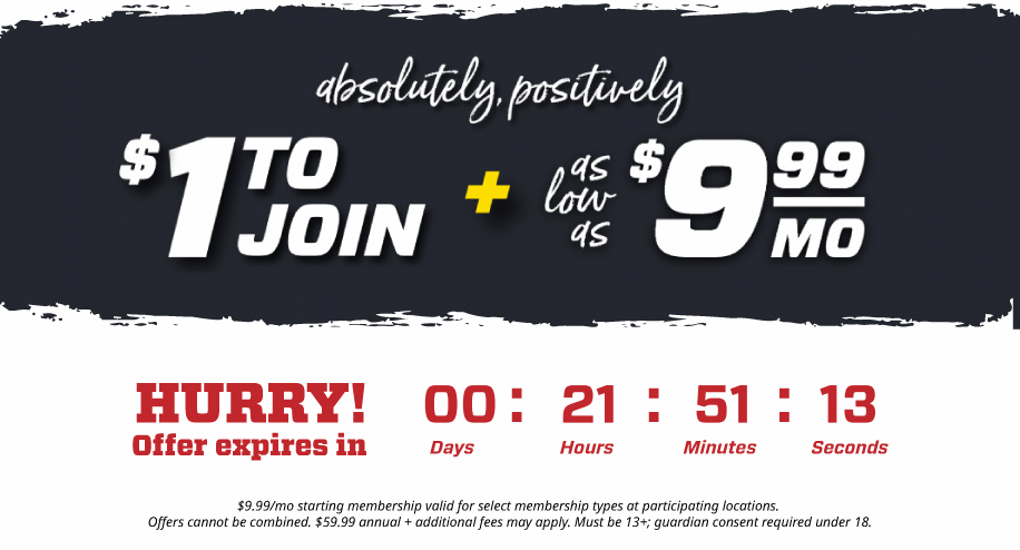 graphic showing eos fitness dollar and days free to join promo